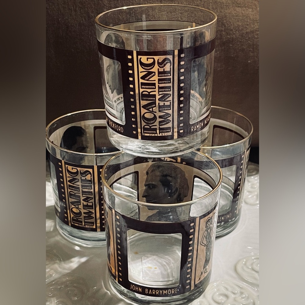 Vintage Oldies Roaring 20’s Film Strip Lowball Whiskey Glasses - Picture 2 of 6